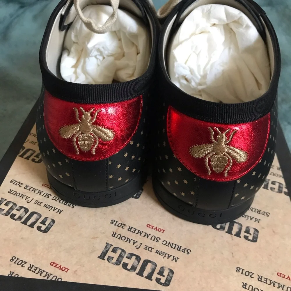 Gucci Guccy Falacer Sneaker Black Gold Stars Shoes